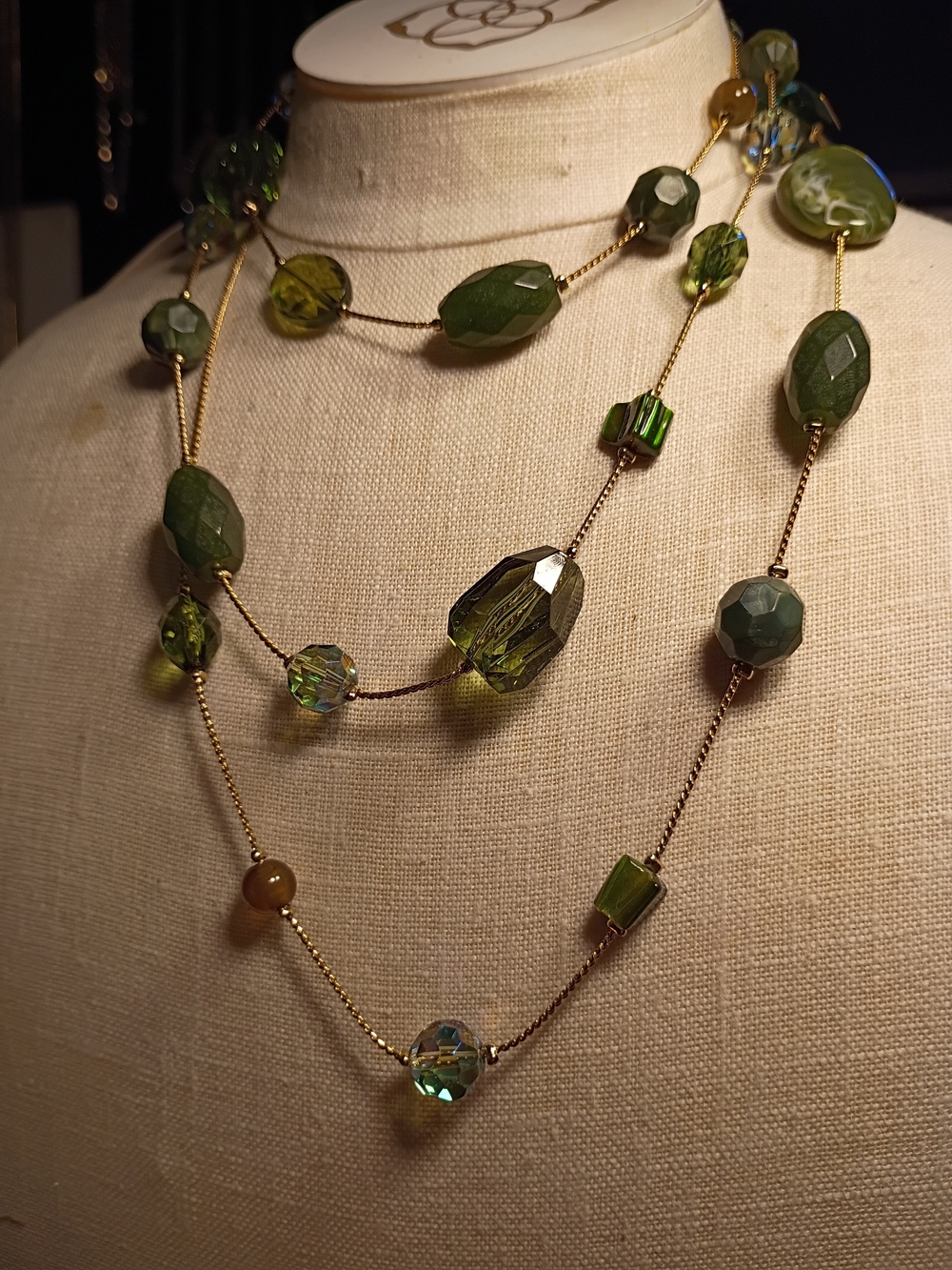 Gold-Chain Green Bead Layered Necklace - Women Jewelry